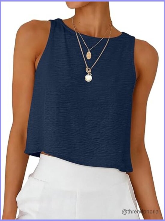 Tops - Women Crop Tank Top High Neck Sleeveless Summer Stretch Blouse
